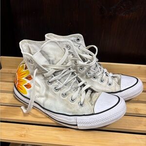 Converse White High-Top Sneakers with Sunflower Design